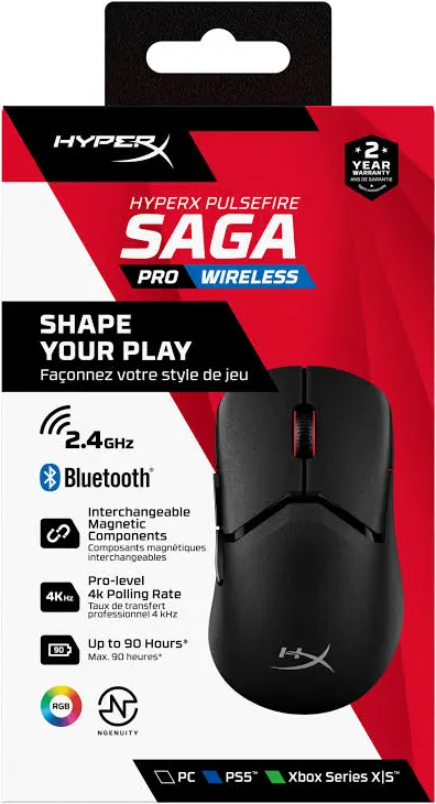 HyperX Pulsefire Saga Pro Wireless Noir - vue 1