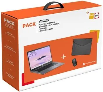 Pack Fnac Chromebook Asus CX3402CVA-MW1245 14" Ecran tactile Intel® Core™ 3 8 Go RAM 256 Go eMMC Gris + Housse + Souris sans fil - vue 1
