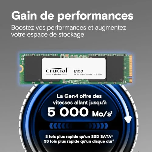 Crucial E100 2TB SSD M.2 PCIe Gen4 - vue 2