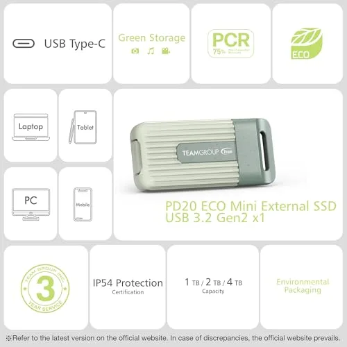 Disque Dur Team Group PD20 ECO Mini 2TB SSD USB - vue 6