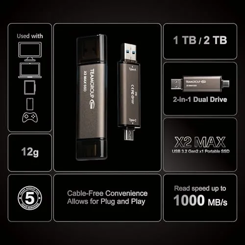 Disque Dur Team Group X2 MAX DRIVE 1TB SSD - vue 7