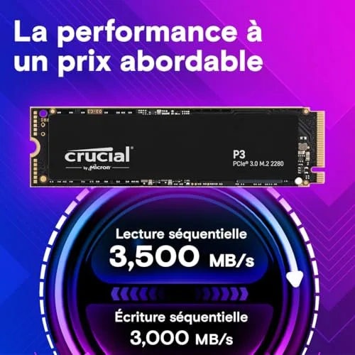 Disque SSD interne Crucial P3 M.2 NVMe 500 Go - vue 2
