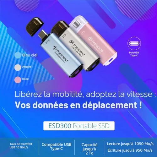Transcend ESD300C 512 Go Bleu Ciel - vue 3