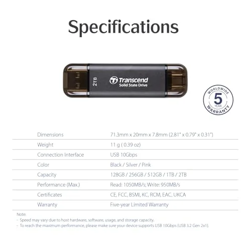 Transcend ESD310 512 Go Argent - vue 8