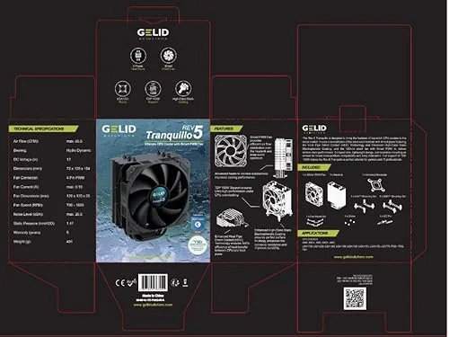 Ventirad processeur 5 caloducs Gelid Solutions Intel1700 AMD AM4 - noir - 72x120x154 mm/12 V - vue 5