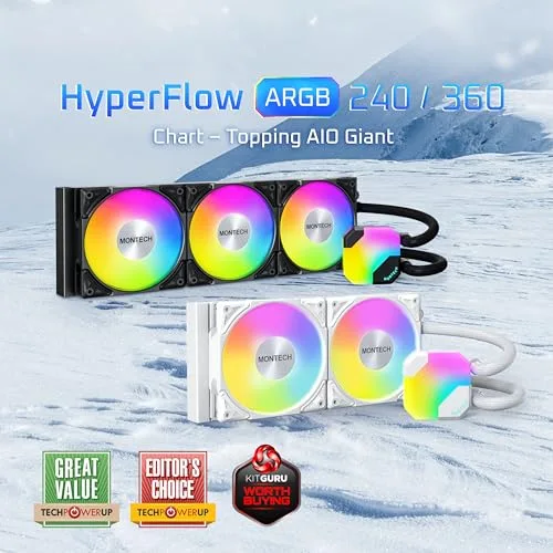 Kit Watercooling AIO - MONTECH - HyperFlow RGB - 360mm - Noir - Compatible AM4 - vue 2