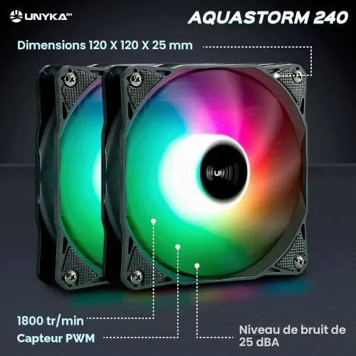 Refroidissement Liquide CPU - UNYKACH - AquaStorm - 240 mm - Pompe Silencieuse - Affichage Température - vue 5