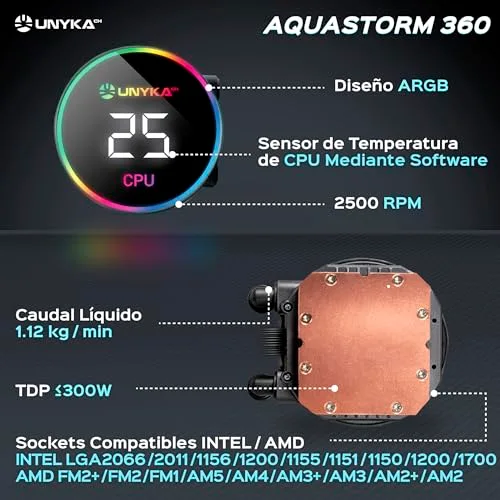 Refroidissement Liquide - UNYKACH - AquaStorm 360 - Compatible Intel/AMD - Aluminium/Cuivre - Noir - vue 4