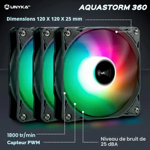 Refroidissement Liquide - UNYKACH - AquaStorm 360 - Compatible Intel/AMD - Aluminium/Cuivre - Noir - vue 5