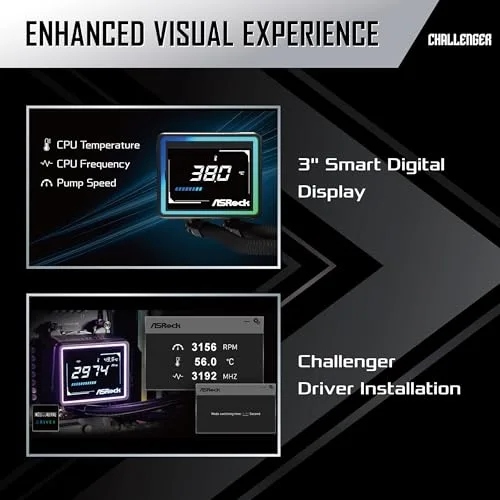 Refroidissement - ventilation - watercooling Asrock liquid cooling system challenger 240 digital 240mm - vue 3