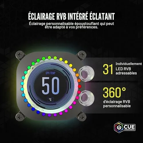 Water Cooling - CORSAIR - iCUE XC7 RGB ELITE LCD pour socket Intel 1700 et AMD AM4/AM5 - Noir - vue 6