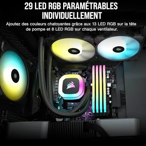 Watercooling - CORSAIR - H100 RGB AIO - Radiateur 240mm - Refroidissement Liquide pour processeur - vue 4